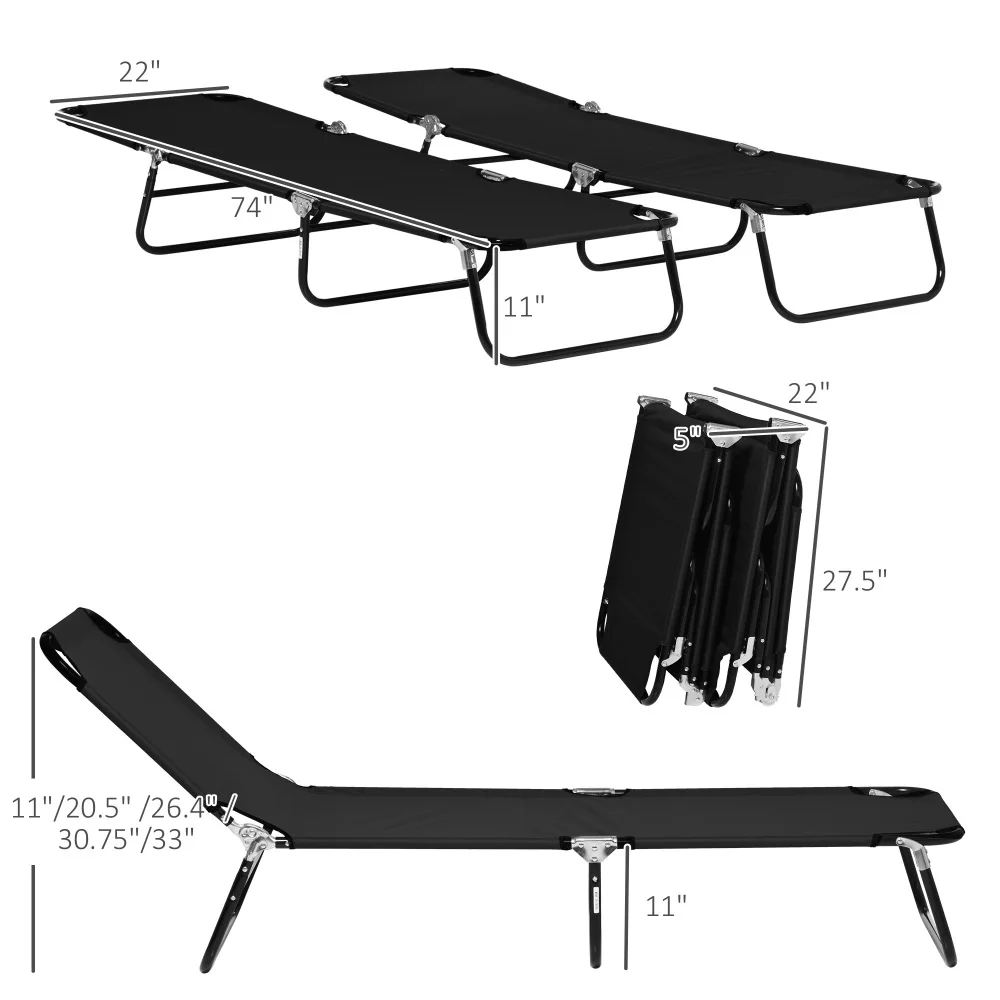 Folding Outdoor Chaise Lounge Pool Chairs with Canopy Shade Reclining Back Steel Frame Side Pocket Outsunny for Beach Yard Patio view 3