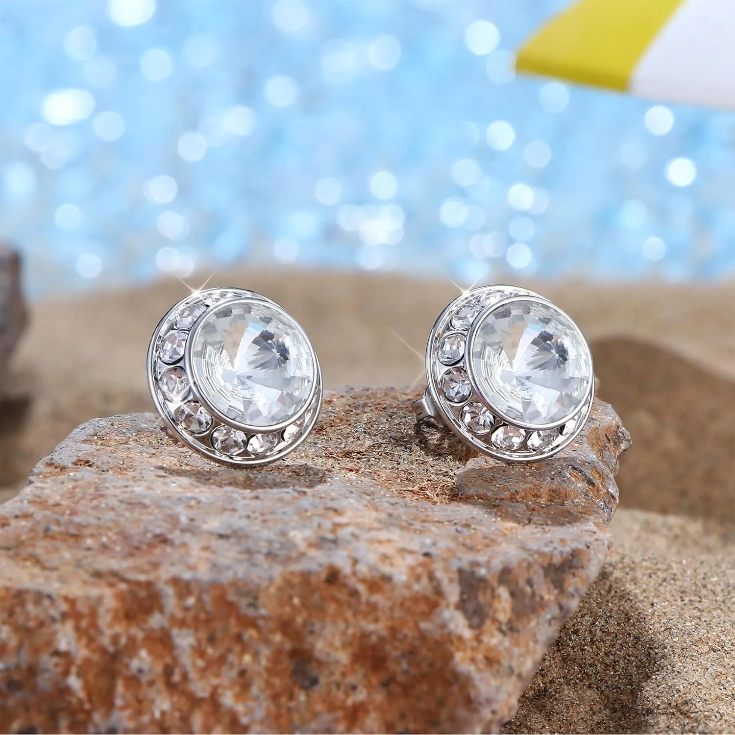 Bobisty Rhinestone Dance Competition Earrings Hypoallergenic Silver Needle Stud Earring for Performance Bridal Earring for Women
