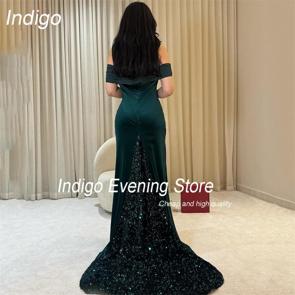 Abito da sera a sirena con scollo all'americana Indigo 2025 con spalle scoperte Piega con paillettes Aperto sul retro Abito da ballo formale per feste فساتmaveraPersonalizzato