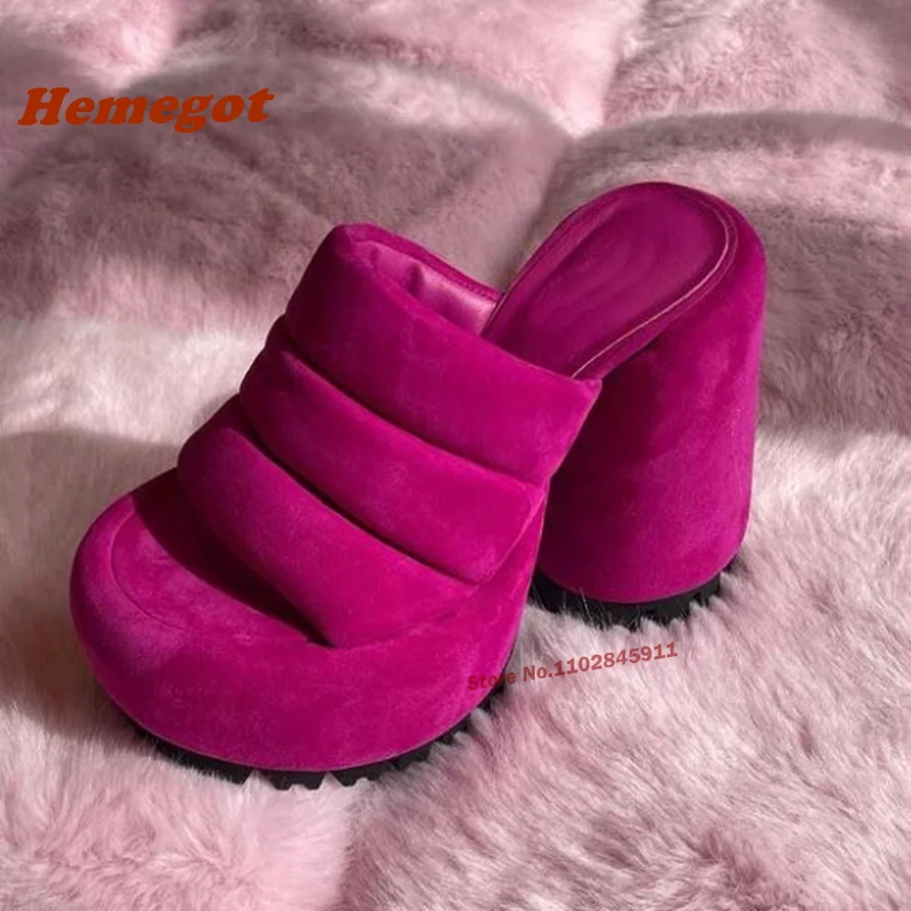 2024 Platform Chunky Heels Slippers Round Toe Tire Bottom Slip On Women\'s Slippers Newest Purple Black Summer Shoes Luxury Sexy