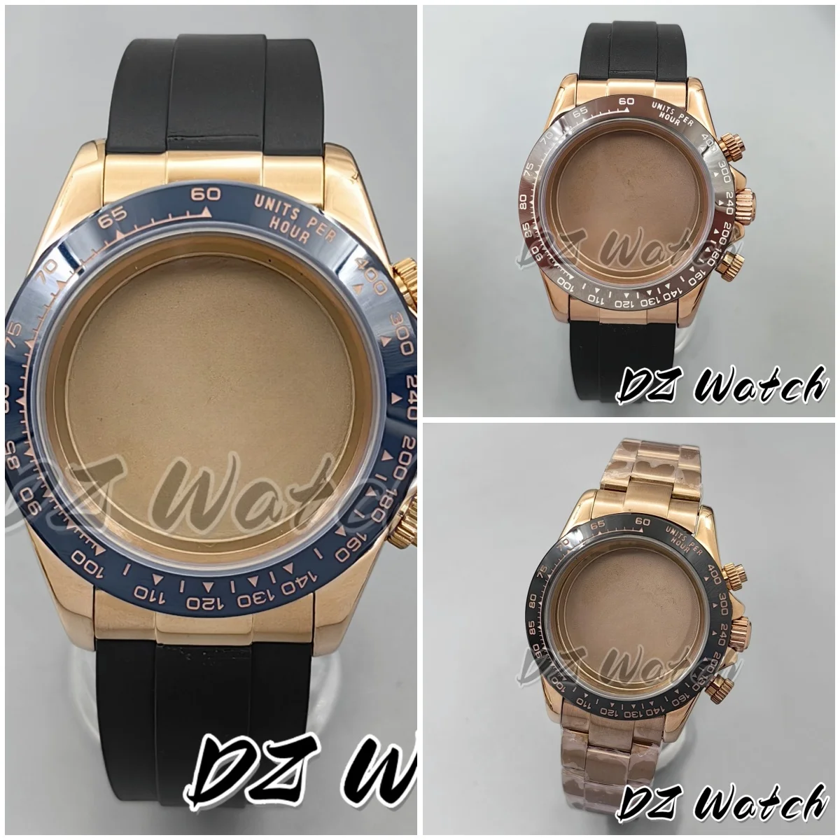 

Корпус 39 мм подходит для механизма VK63 VK63A, хронограф из нержавеющей стали с покрытием из розового золота, корпус для часов с ремешком, керамический безель, водонепроницаемый