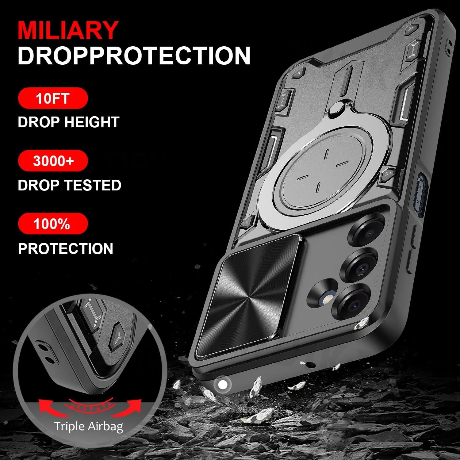 Case for Samsung S24 FE A16 A06 A55 S24 Ultra S23 S22 A54 A15 A35 A14 Slide Camera Lron Ring Protection Stands Kickstand Covers