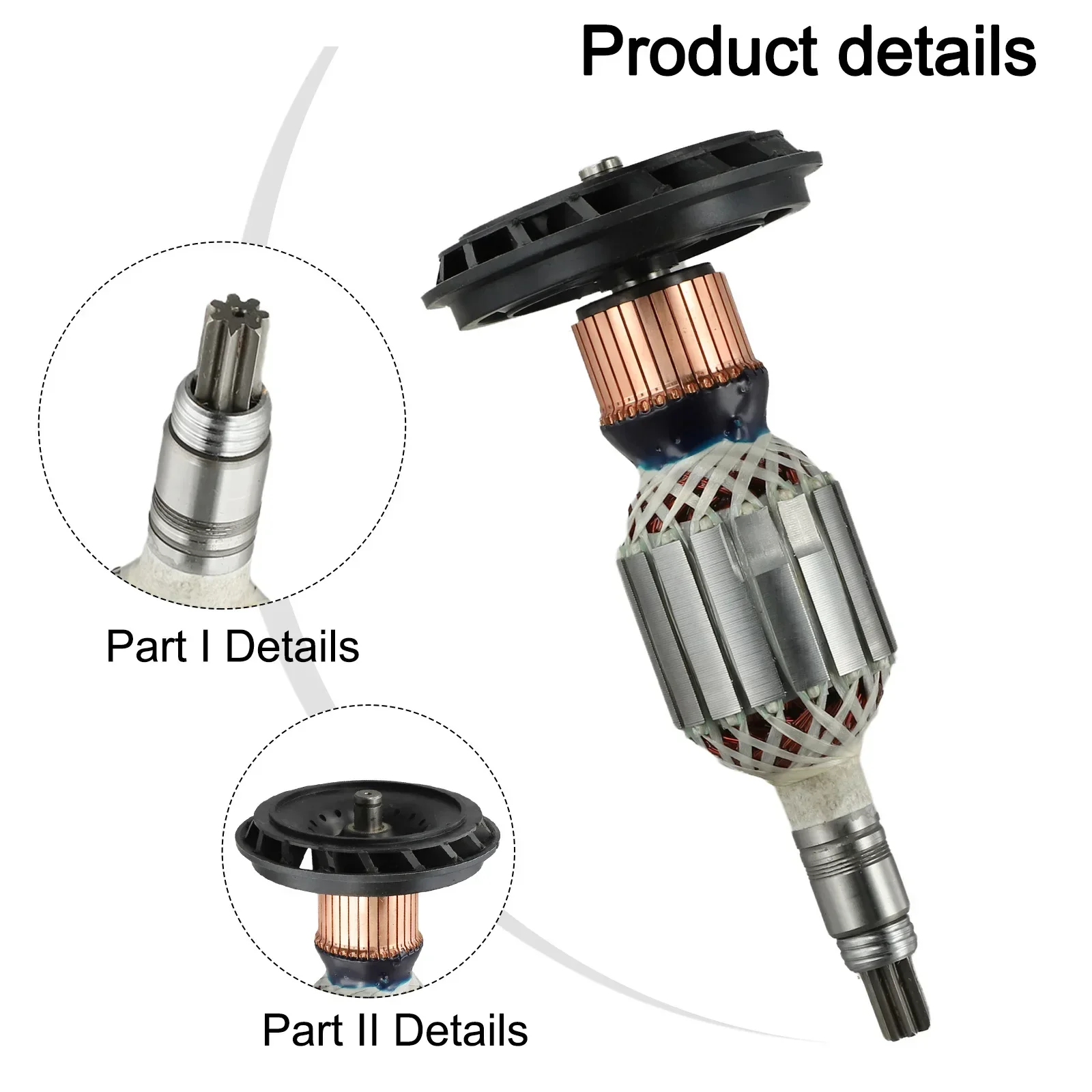 Carbon Brush Rotor Anchor 220-240V 50Hz Fine Workmanship Gray Length 208mm Long Service Life With Bearing New Practical