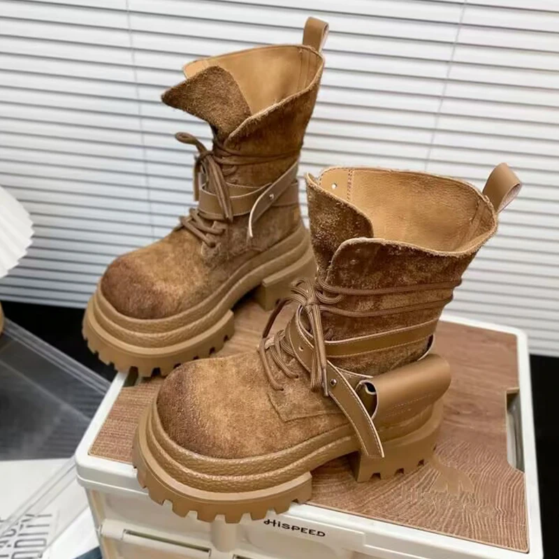 Women's Boots Flats Platform Designer Shoes Suede Fashion Dress Woman'ankle Boots Winter 2025 New Sport Mujer Motorcycle Boots