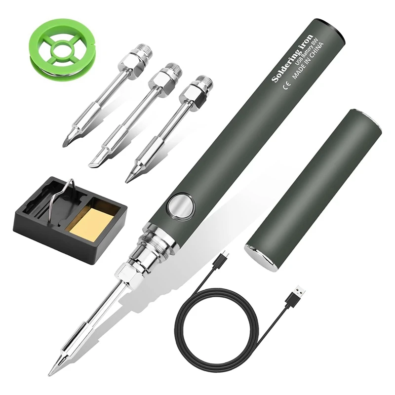 

Cordless Soldering Iron Kit, USB Rechargeable Cordless Soldering Iron, 3 Temperature Adjustment Soldering Iron Easy Install Grey