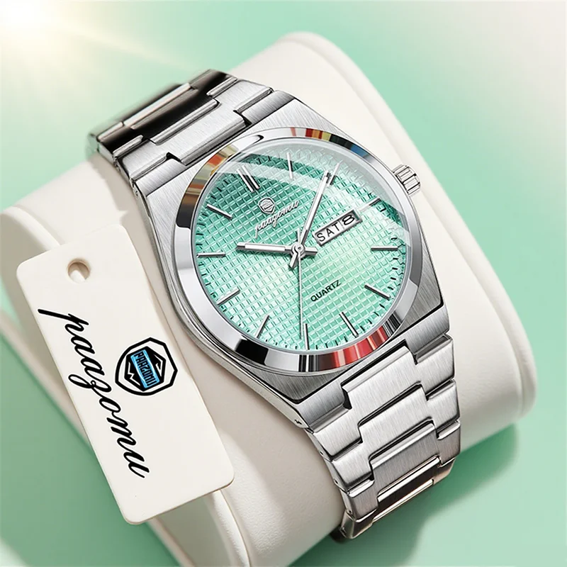 2025 ساعات رجال الأعمال الفاخرة الجديدة التقويم الطازجة ساعات المعصم الكوارتز للرجال ساعة Reloj Hombre (مع صندوق)