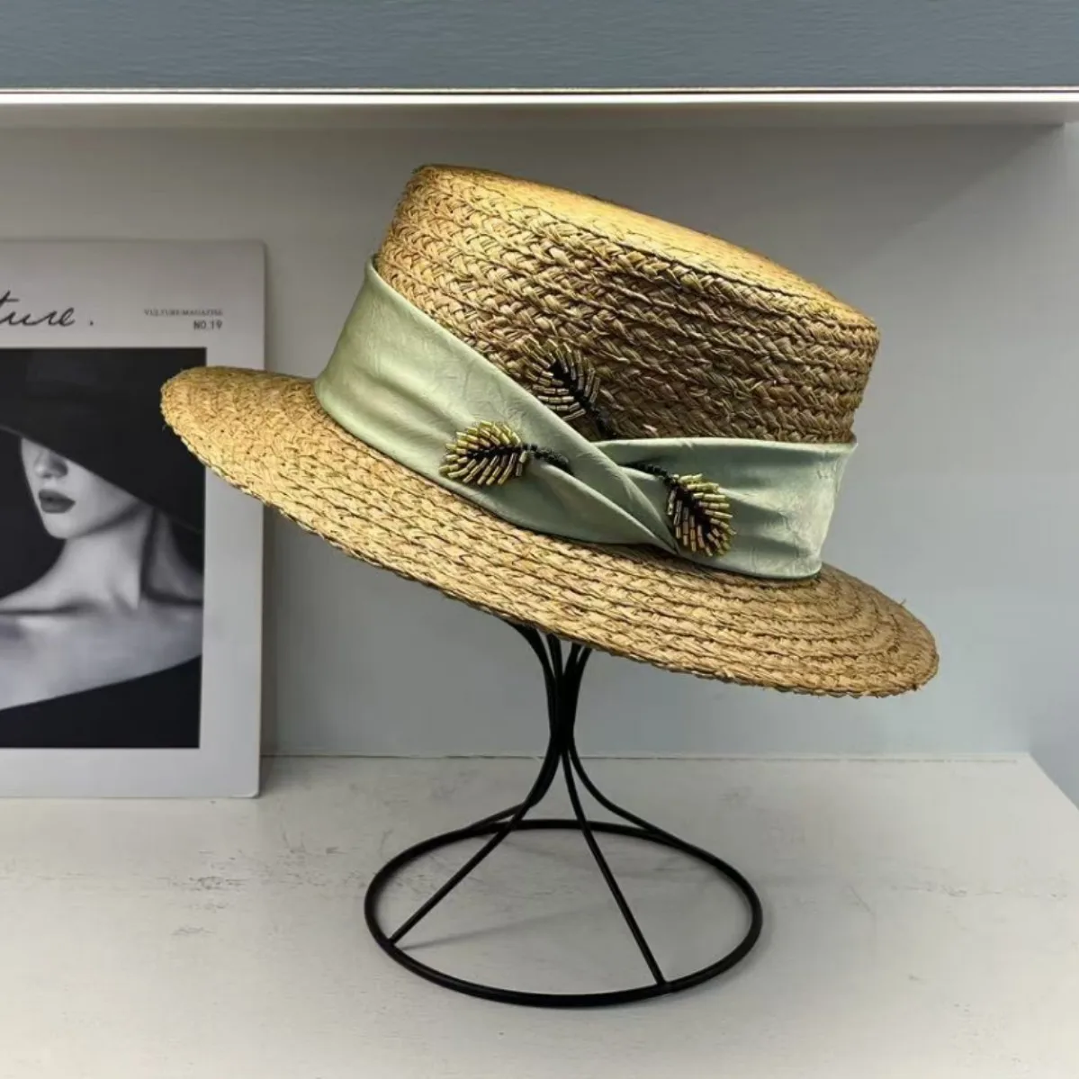 

Женская соломенная шляпа-клош премиум-класса из рафии — защита от ультрафиолета от солнца, элегантная шляпа от солнца для летних каникул