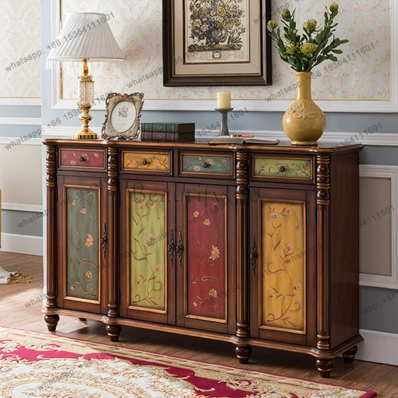 household door solid wood American foyer entrance cabinet entrance dining side cabinet, large locker