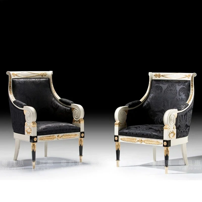 

Европейский диван-кресло из цельного дерева с резьбой в виде цветка, высокий смысл, одиночное кресло для гостей для отдыха, одиночный диван