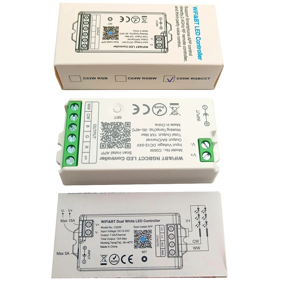 2.4GHz inteligentny kontroler LED WiFi Alexa Google Home Bluetooth DIM CCT RGB RGBW rgbct LED pasek światła LED DC12-24V