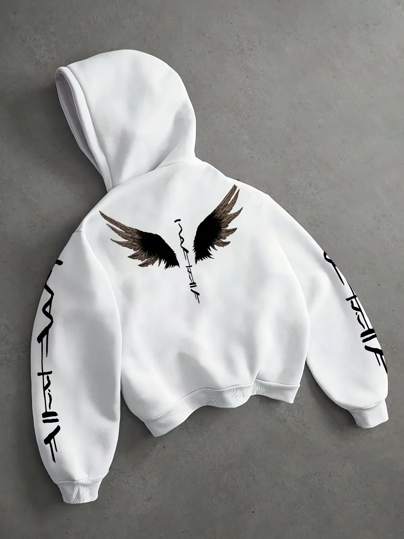 Men Gradient Angel Wings Back And Sleeve Graffiti Letter Print Cropped Hoodie Hip‑hop Aesthetic Loose‑fit Streetwear Sweatshirt