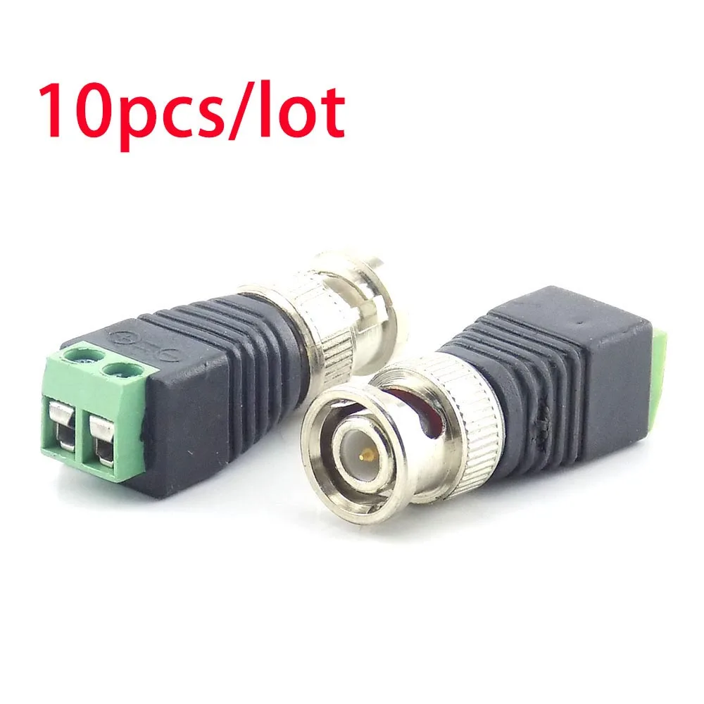 10Pcs Coax CAT5 BNC Male Connector Plug DC Adapter Video Balun cable for CCTV Video Camera Security System Accessories C6