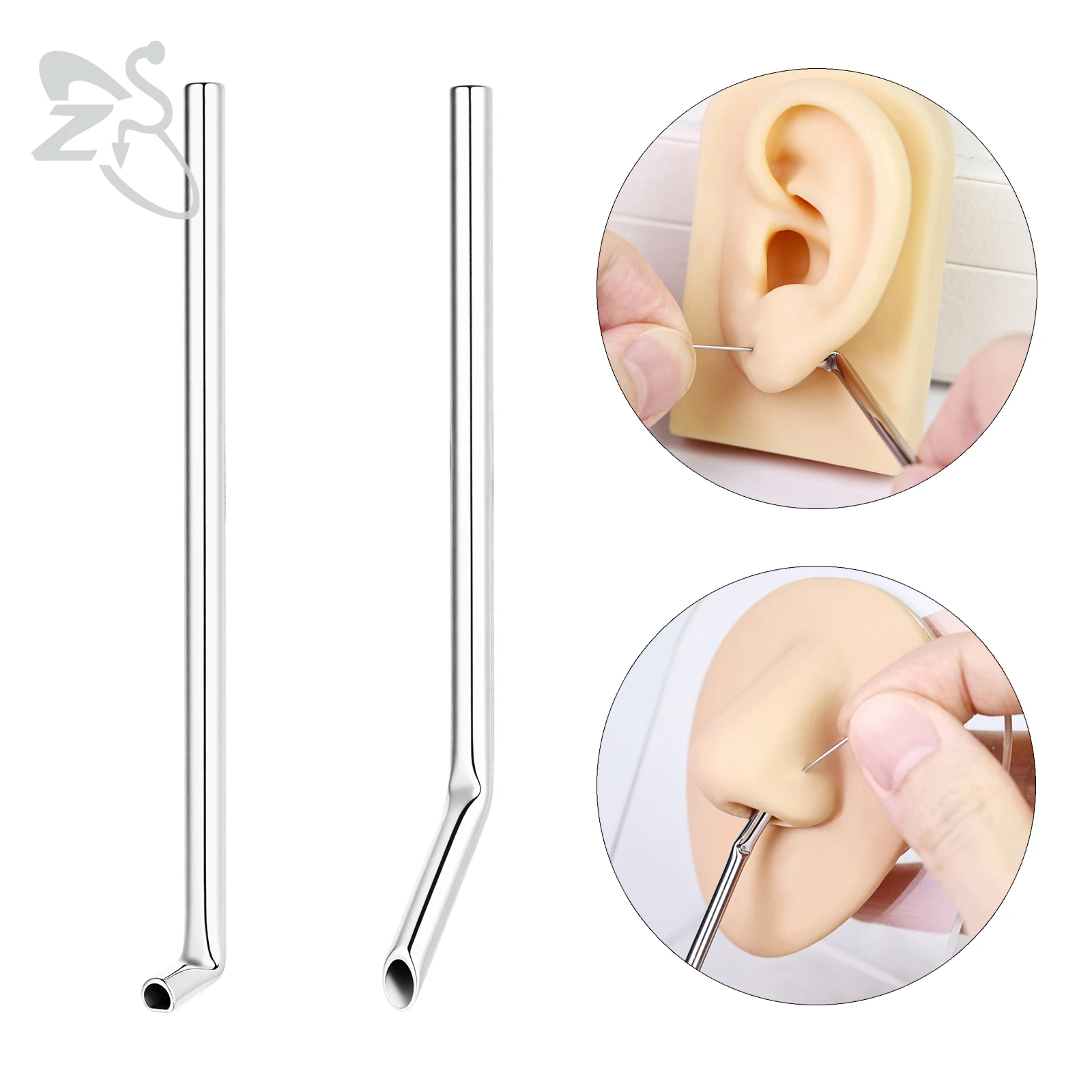 ZS 1 Piece 72/75mm Stainless Steel Perforated Guide Rod Curved Puncture Connecting Pin Bent Professional Piercing Auxiliary Tool