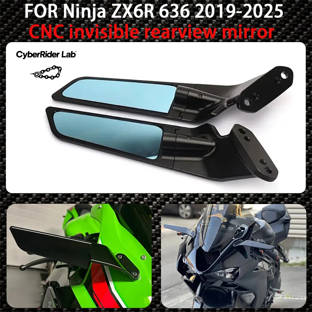 

Зеркало заднего вида с крылом мотоцикла 2025 для Kawasaki Ninja ZX6R 636 ZX-6R ZX 6R 2019-2024, невидимое зеркало заднего вида