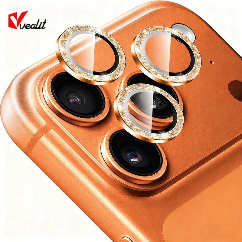 Bling Glitter Metal Camera Lens Protector For iPhone 17 Pro Max Protective Tempered Glass for iPhone 17 Pro Back Lens Cover cap
