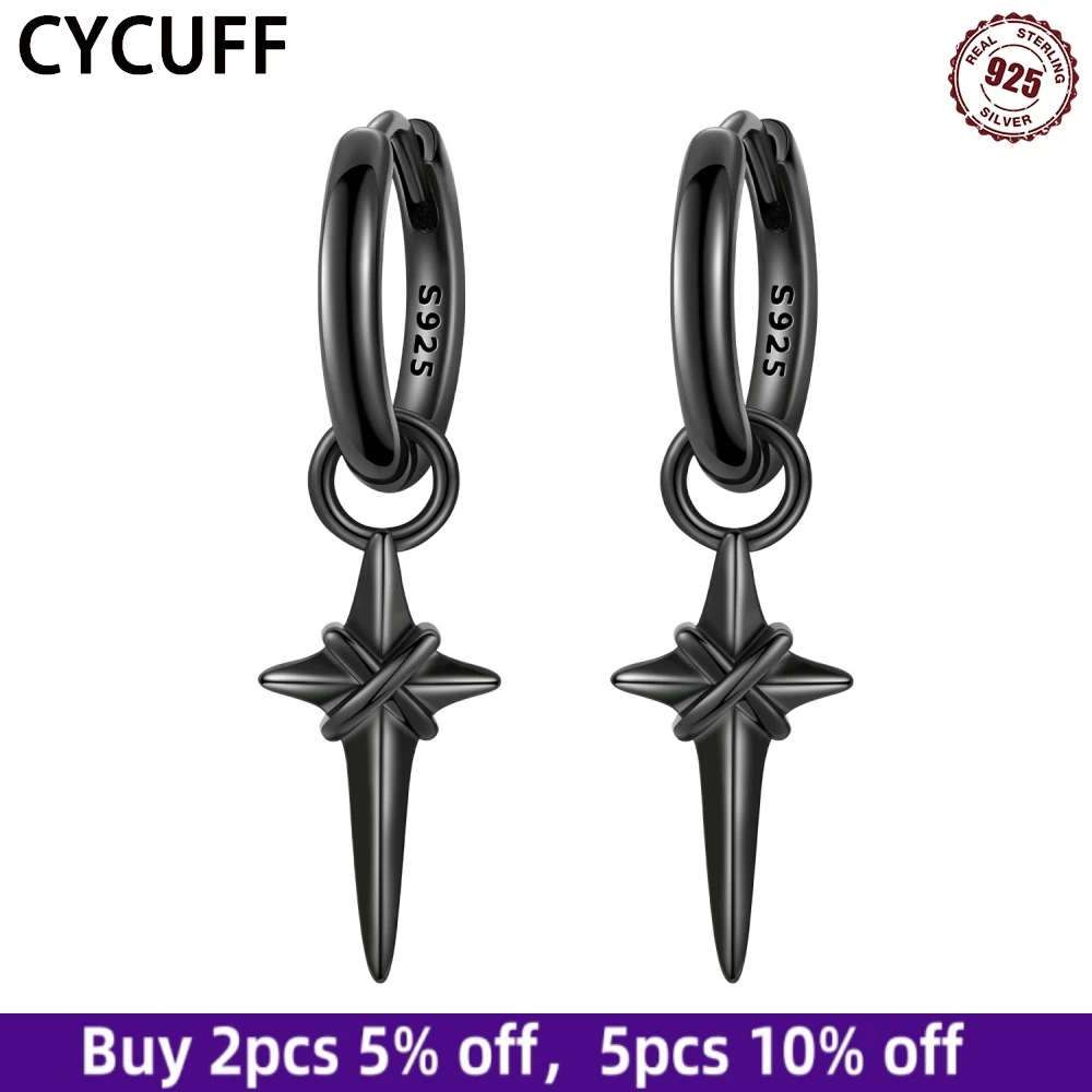 

CYCUFF 925 Sterling Silver Dark Cross Astral Earring Charm Fashion Hoop Earrings Women Decoration Party Birthday Trendy Jewelry