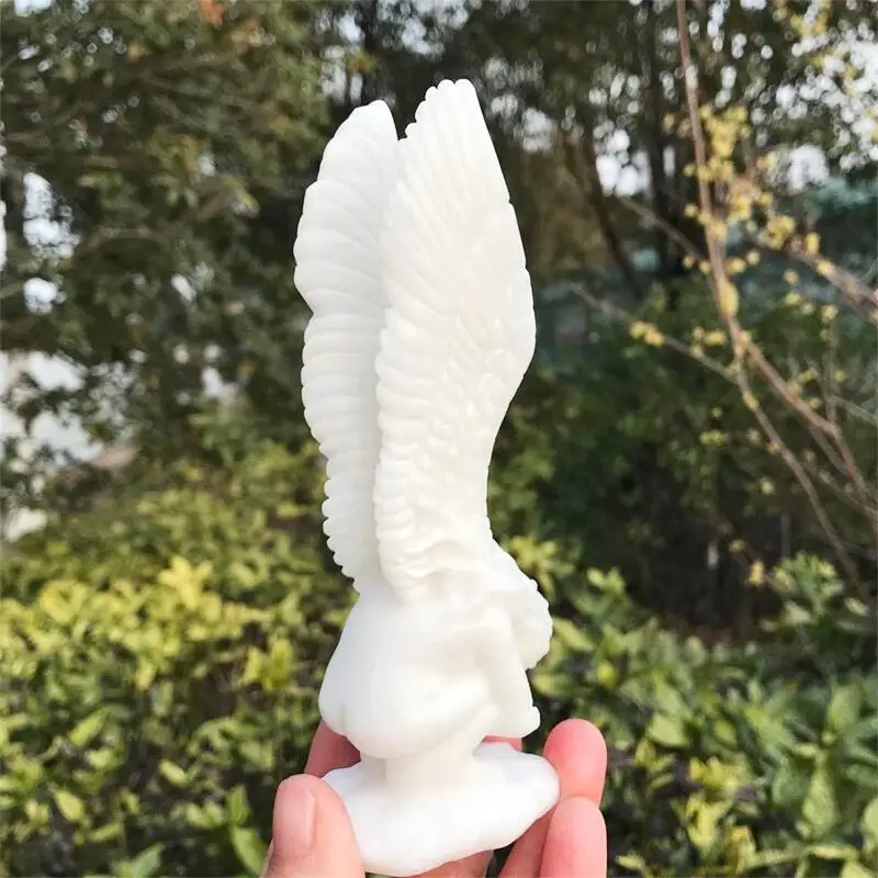 Natural White Marble Jade Angel Crystal Carving Polished Figurine Healing Energy Feng Shui Aesthetic Room Decor Gift 1pcs