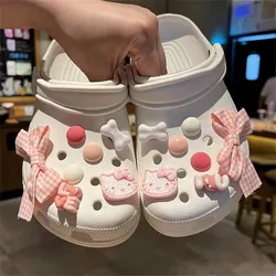 MINISO Set Pink Cartoon Cat Shoes Accessories Fabric Bow DIY Wristband Buckle Women's Removable Wooden Clogs Sandal Buckle