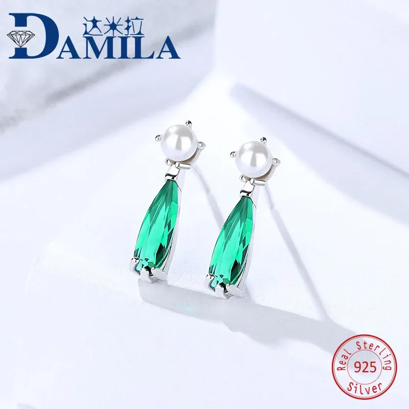 Green stone pearl 925 sterling silver earings for women Silver S925 shell pearl jewelry stud earring cz cute earing female