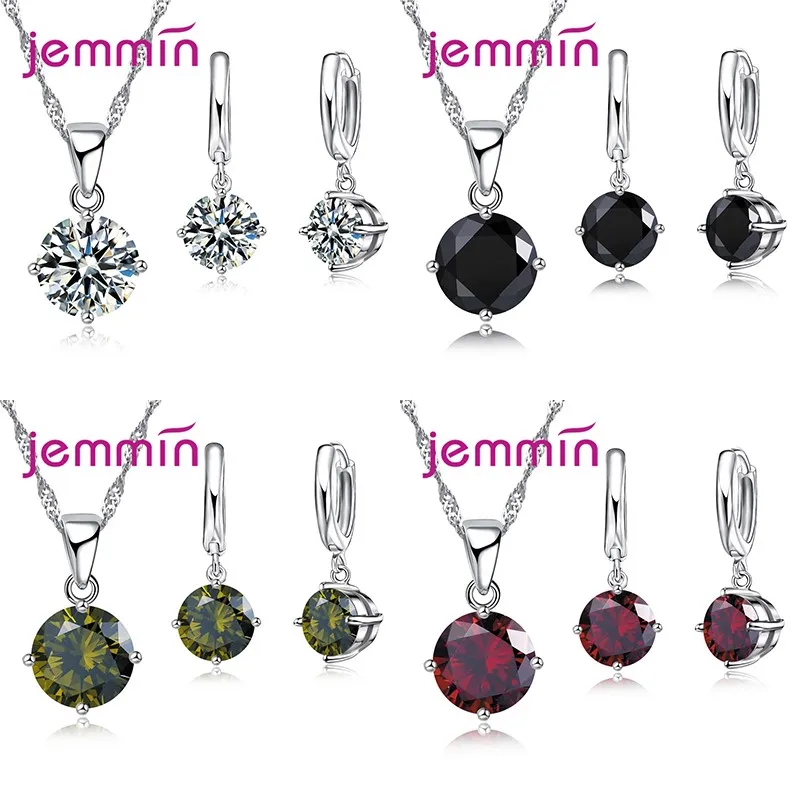 

Sweet Romantic Necklace Earrings Jewelry Sets Pendant 925 Sterling Silver AAAAA CZ Charming Gift For Lover Hot Sale