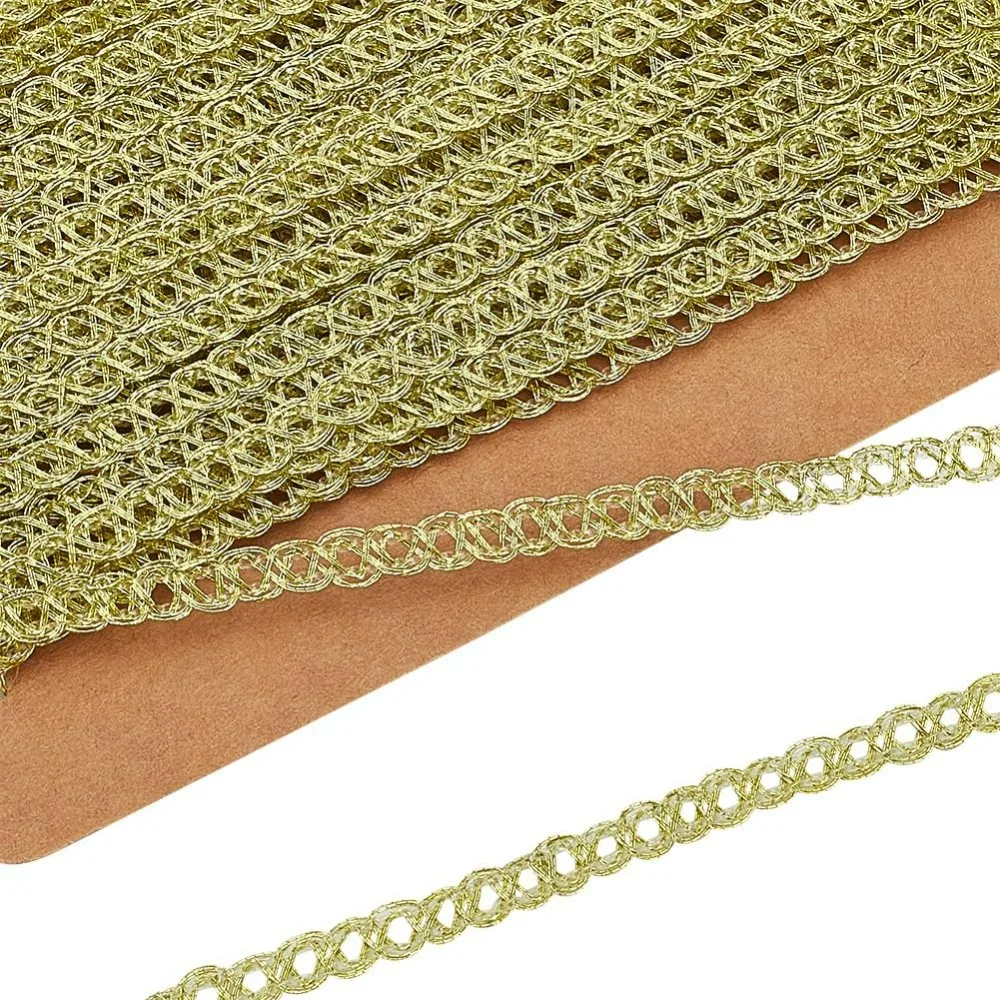 10 ياردة زخرفة معدنية 1/8 بوصة واسعة الشمبانيا الأصفر لامع الأعرجاب تقليم موجة نمط الخياطة الشريط النايلون الدانتيل تقليم موجة حافة