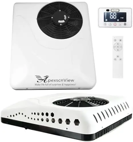 

24V Rooftop AC 8530 BTU Ultra-Thin RV Air Conditioner with Heating & Cooling – Easy Install for Campers, SUVs, Travel Trailers