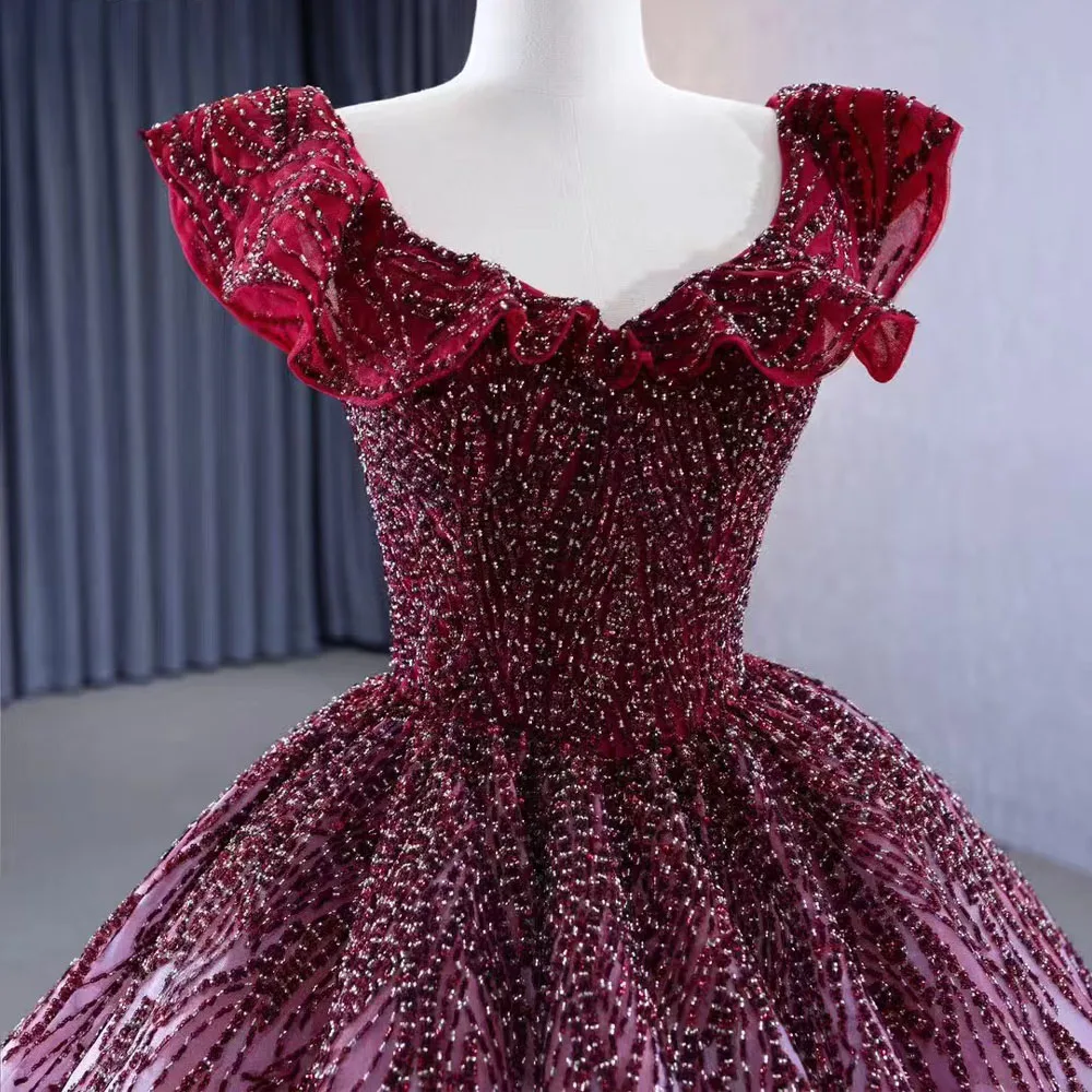 O-Neck Cap Sleeve Evening Dress Lace-Up Back Beaded Prom Dress Customizable Women's Special Occasion Gown
