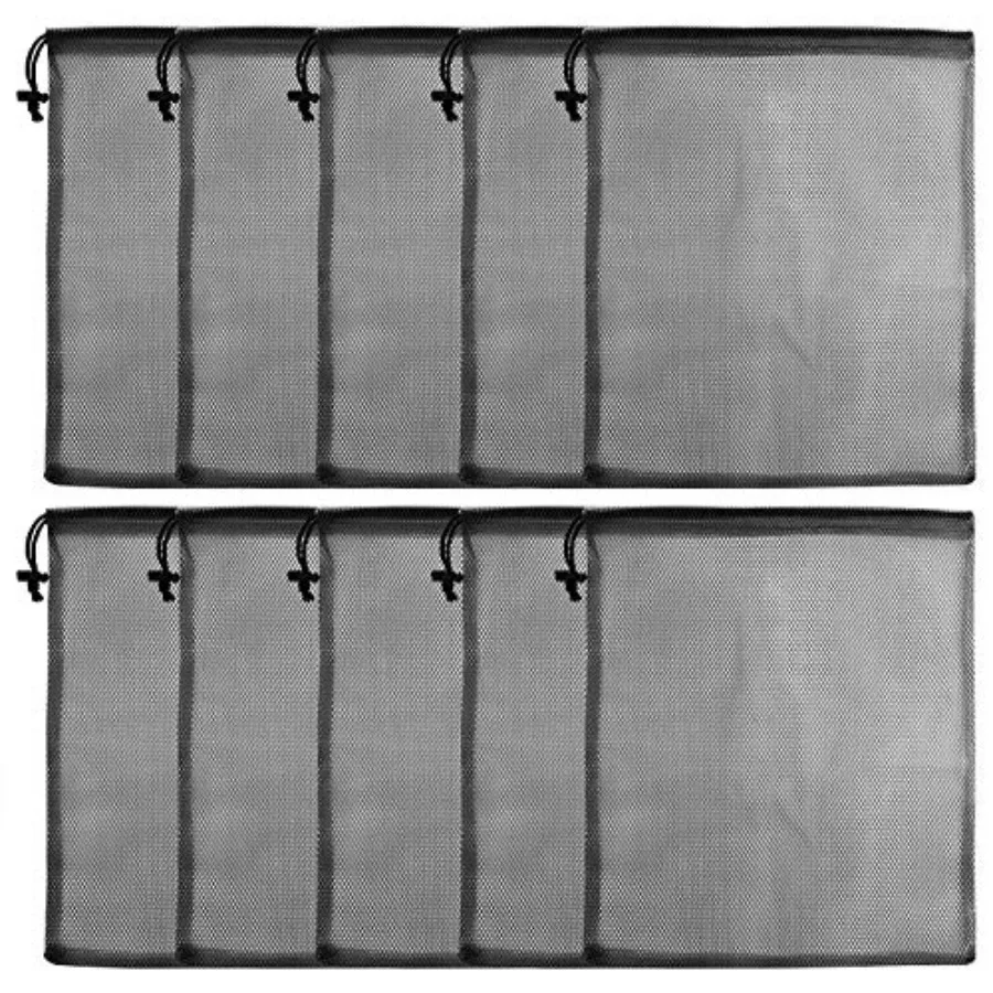 10 Pcs Drawstring Bag Laundry and Golf Ball Bag Nylon Mesh for Storage Travel and Sports Black 13x15.5