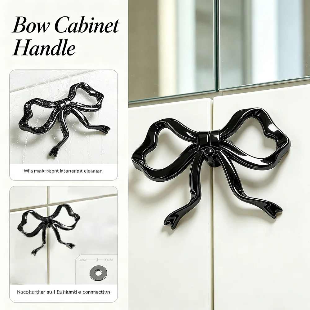 Retro Black Bow Cabinet Handles Nordic Style Classic Multifunctional Kitchen Cabinets Dressing Table Handle Easy Install