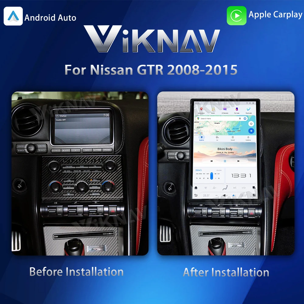 Viknav 14.4 بوصة ترقية راديو السيارة أندرويد لنيسان GTR 2008-2015 اللاسلكية Carplay نظام تحديد المواقع والملاحة مشغل وسائط متعددة رئيس وحدة