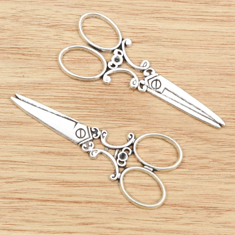 6pcs 60x25mm Antique Bronze and Antique Silver Plated Scissors Handmade Charms Pendant:DIY for bracelet necklace