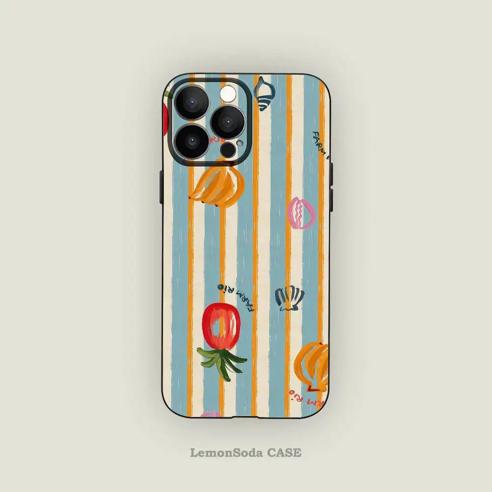 Farm Rio Stripes Phone Case Black Silicone Matte Phone Case For Iphone 17 Air 16 15 14 13 12 11 Pro Max TPU Soft Case