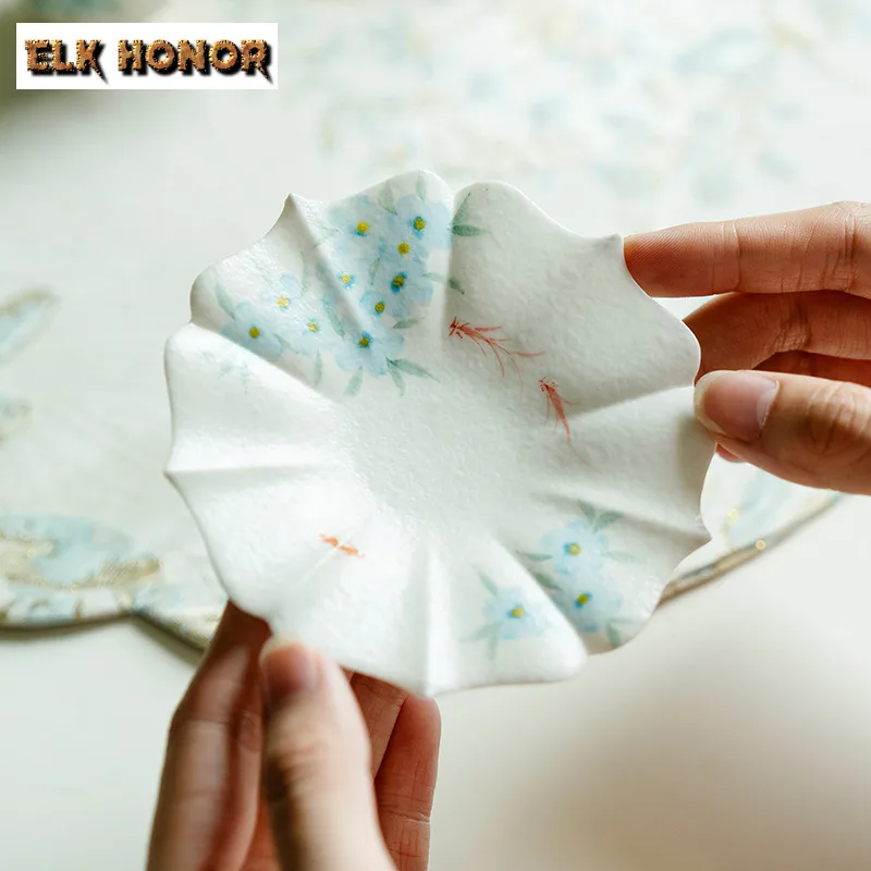 

2pc/lot Hand-painted Blue Star Flower Coasters Traditional Cup Mat For Coffee Cups Saucer Anti-scald Placemats Cup Holder Teaset