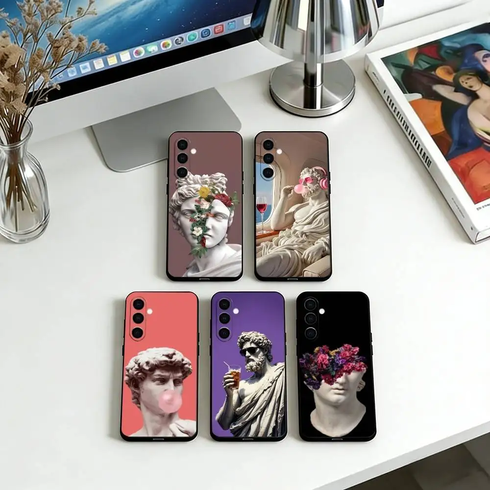 Creative Sculptures Phone Case For Samsung Galaxy A73,A72,A71,A70,A53,A52,A51,Soft Black Cover