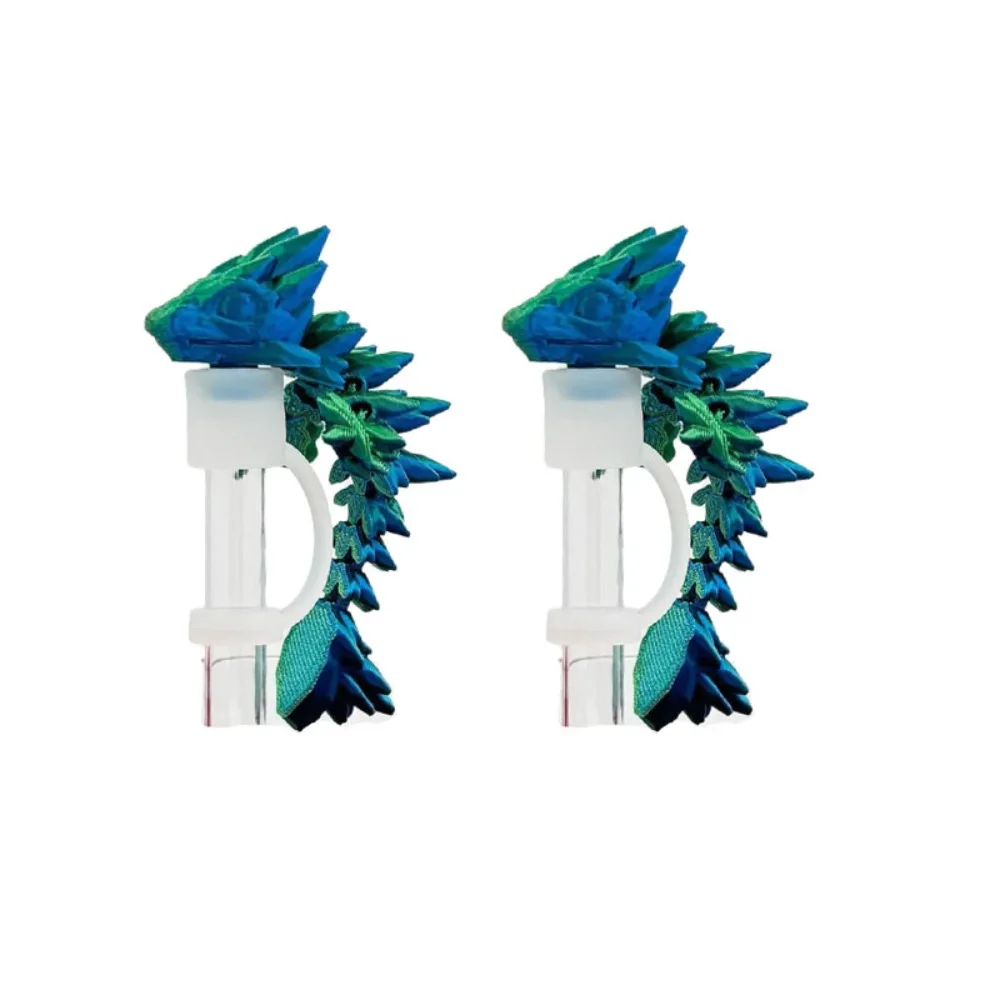 

2Pcs 3D Printed Dragon Straw Cover Laser Gradient Color Dust-proof Straw Cap Silicone Spill Resistant Straw Topper Drinking