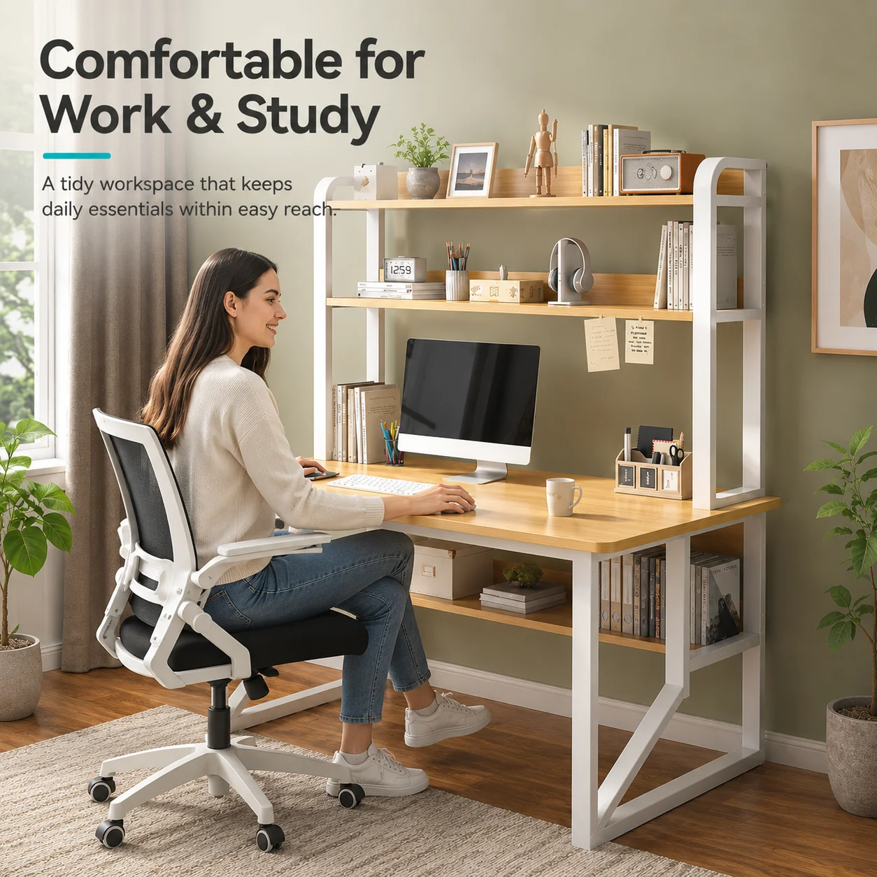 AOLIVIYA Gaming Table PC Computer Desk Office Study Mesa Bookshelf Integrated Learning Writing Bedroom Student Home Simple