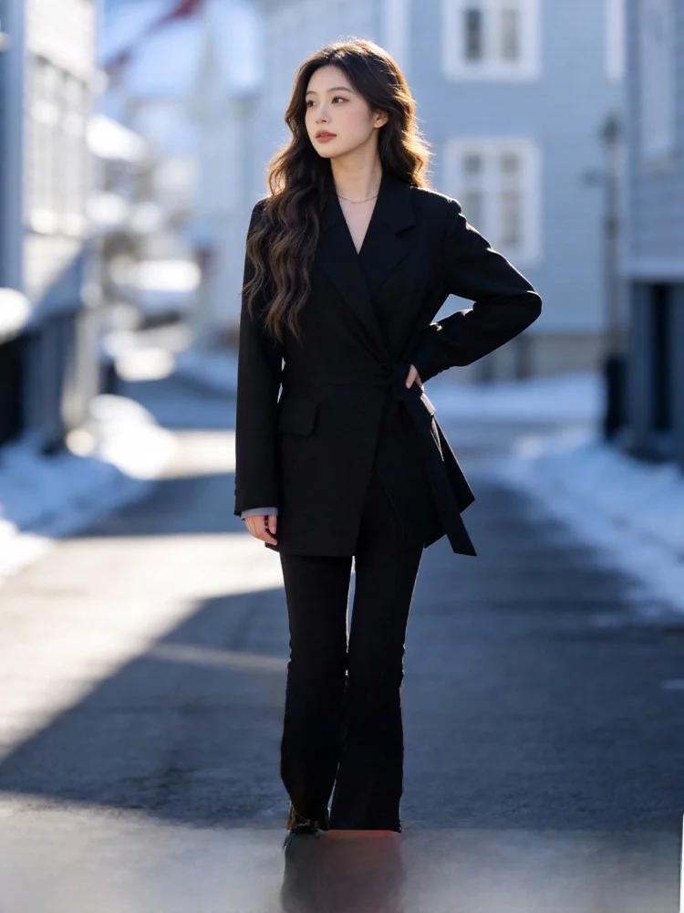 

Fashionable Midi Suit Set plus Size Women's Clothing Spring 2026 Stylish Outerwear Long Pants High Waist Polyester Blend