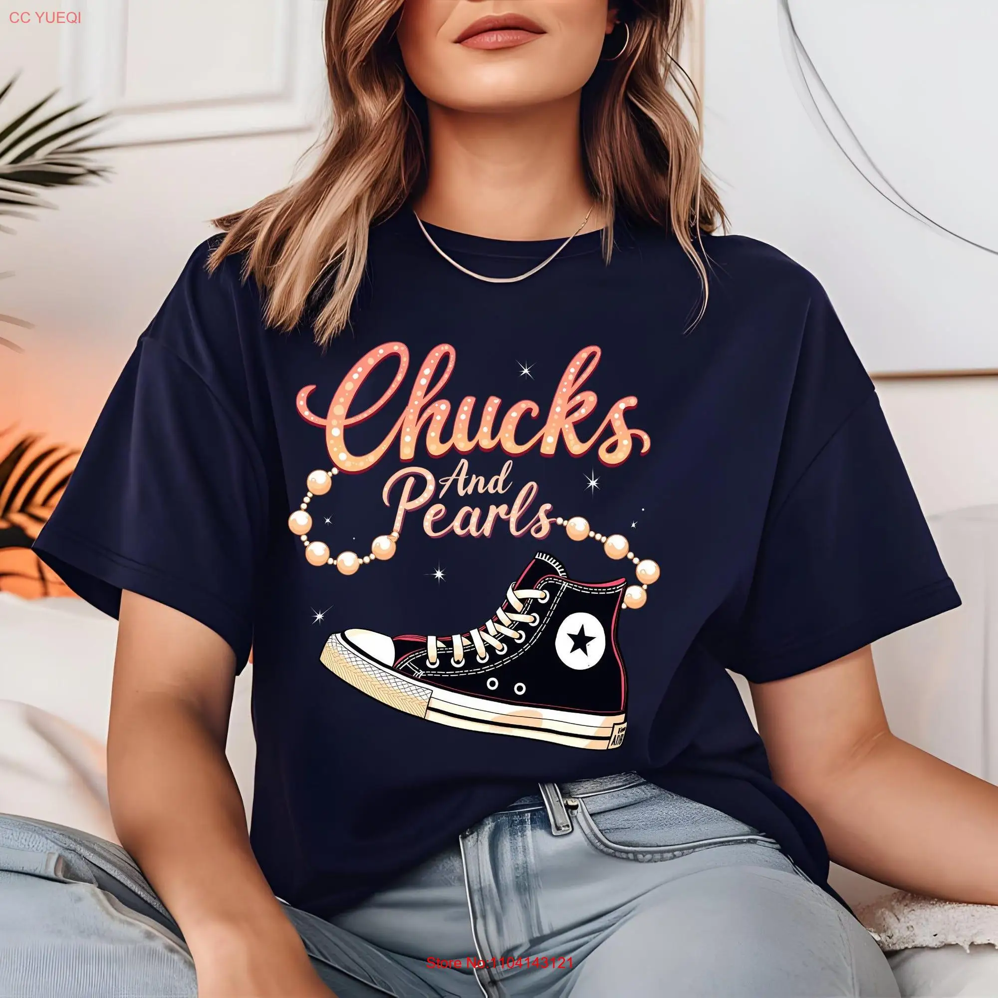 Kamala Harris Chucks Pearls 2024 Election T Shirt Fashion President Women Power Girl long or short sleeves