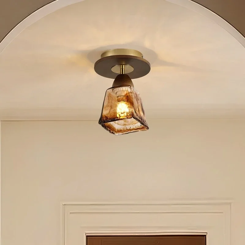 American retro corridor light aisle ceiling  medieval wabi sandy wind walnut porch  luxury all copper balcony
