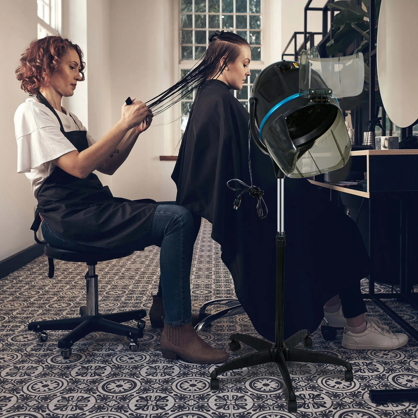 

Professional Hair Bonnet Dryer Adjustable 1300W Stand Up W/Wheels Beauty