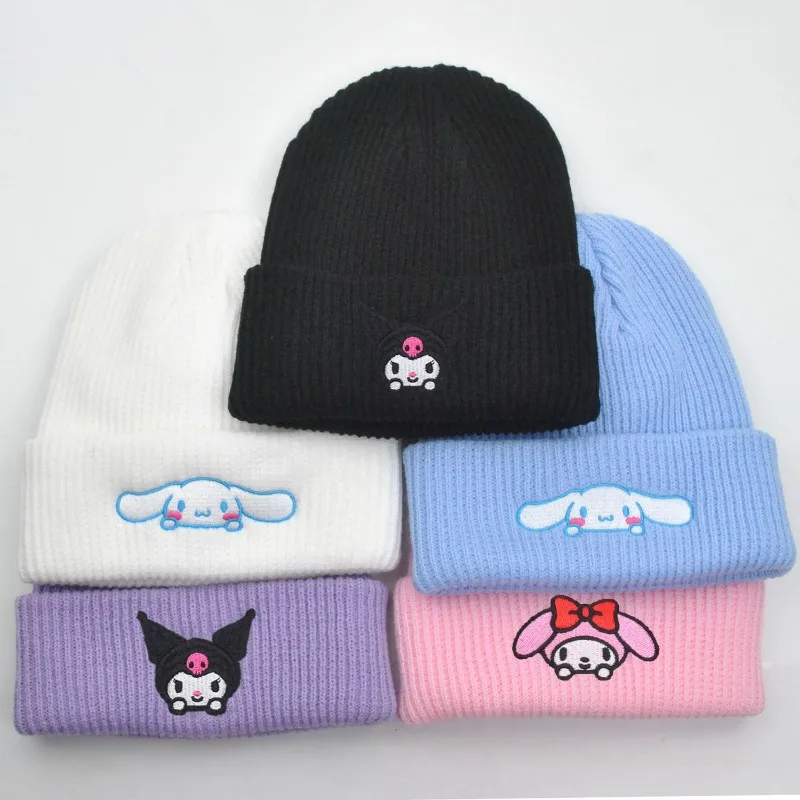 Saniro Hello Kitty anime cartoon innovative wool hat cute cartoon cinnamon melody high-looking Kuromi winter knitted hat gift