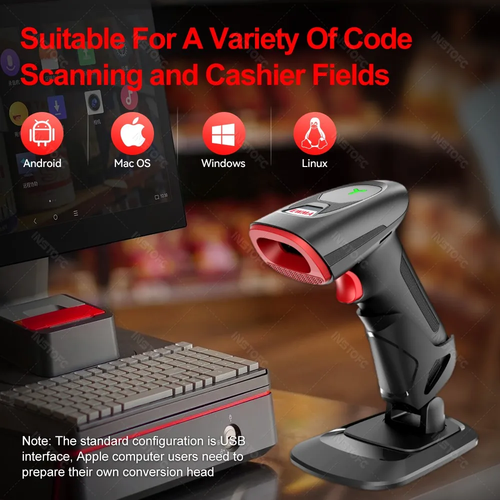 Escáner de código de barras 2D con Bluetooth, lector de código de barras QR inalámbrico Manual o automático, escáner USB preciso, matriz de datos para biblioteca de almacén