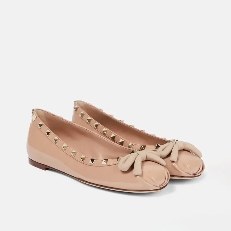 Bowknot برشام مطوي نعل مسطح حذاء واحد الربيع/الصيف مريح المشي لمسافات طويلة في الهواء الطلق التنقل ماري جين الباليه طالب الأحذية 44 #5