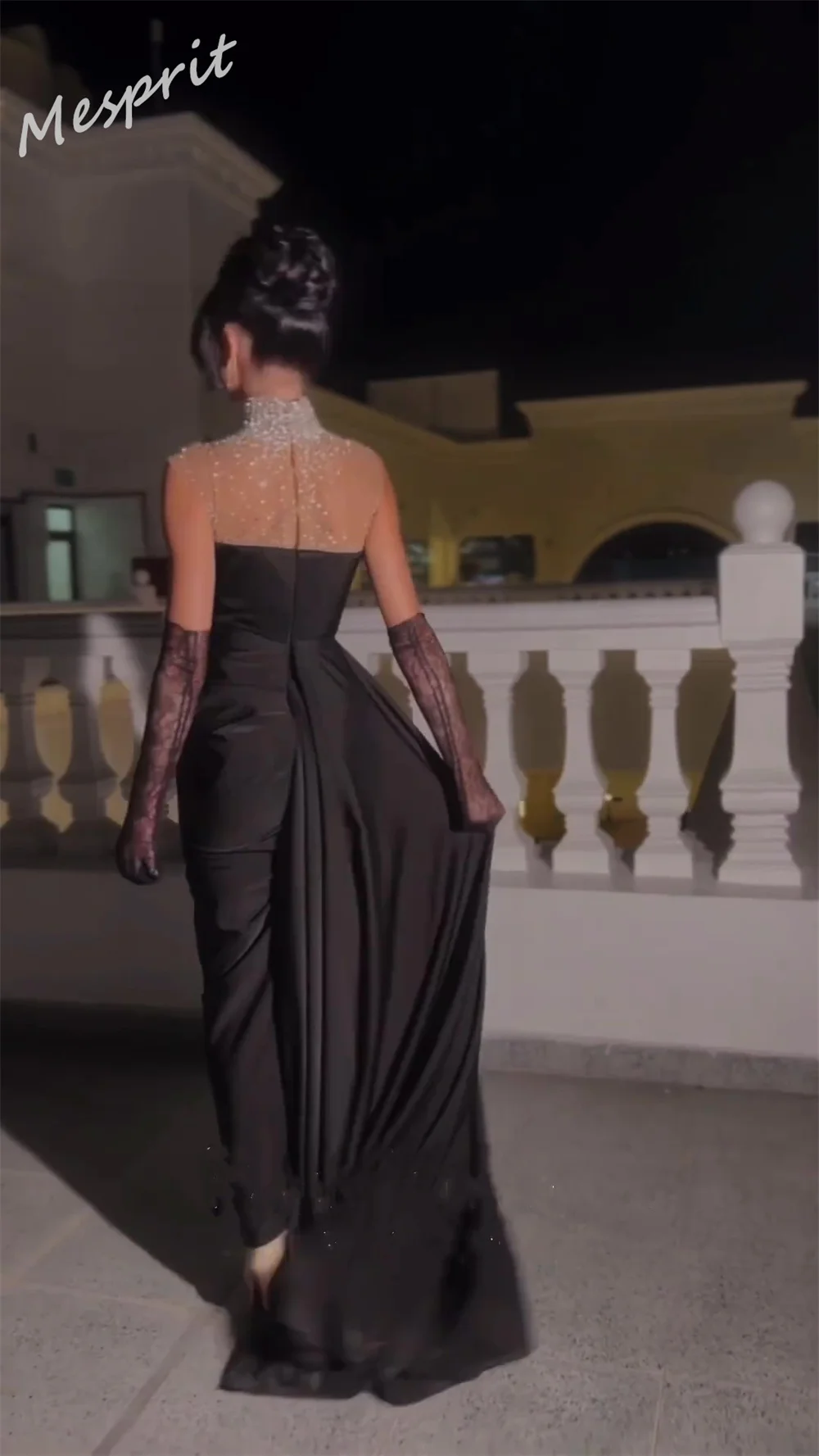 Maßgeschneiderte elegante hohe Kragen Trompete Sweep/Pinsel Abend Strass drapiert S Saudi-Arabien es