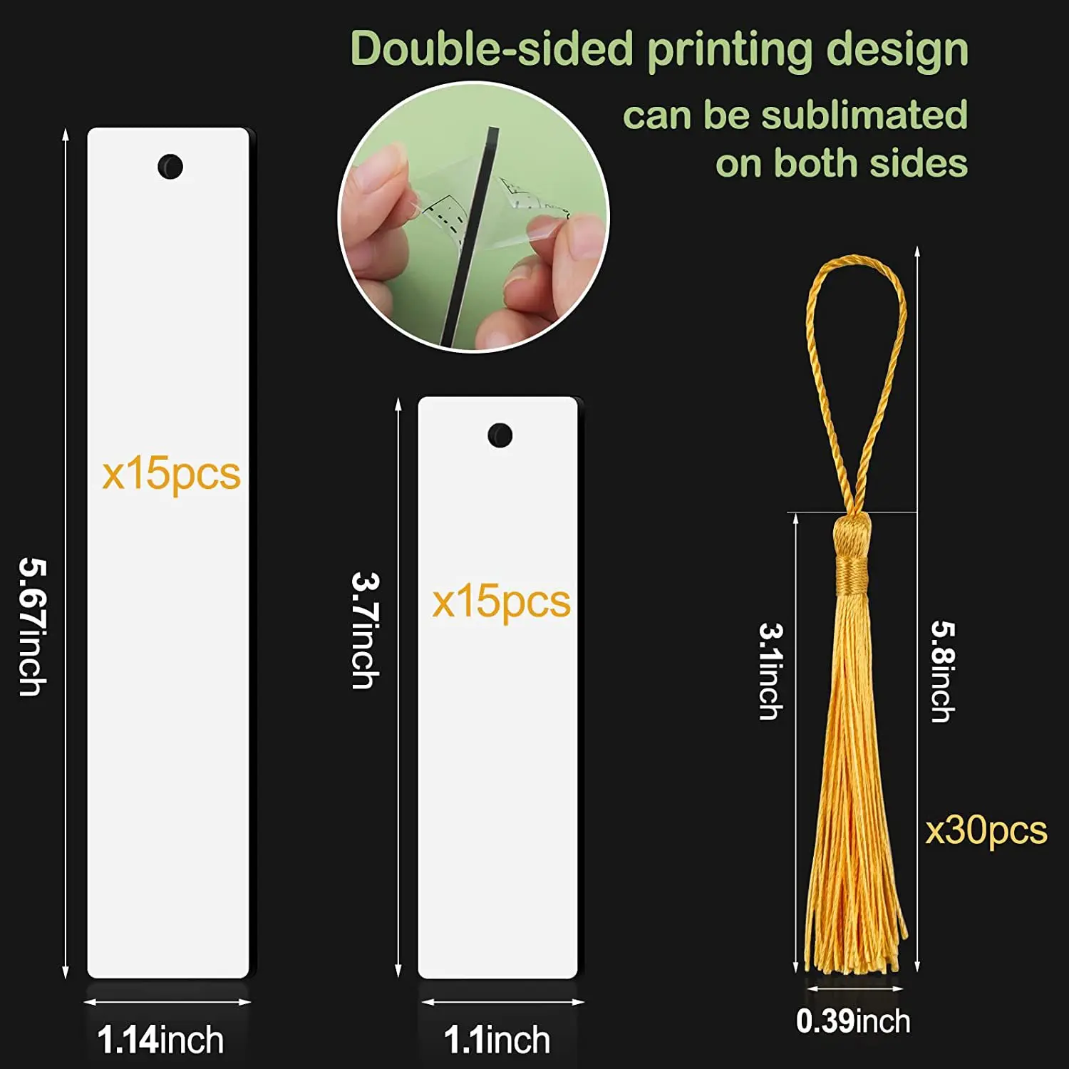 60Pcs Sublimation Blank Bookmark MDF Heat Transfer DIY Bookmark with Tassels for Women Men DIY Crafts Projects Birthday Wedding