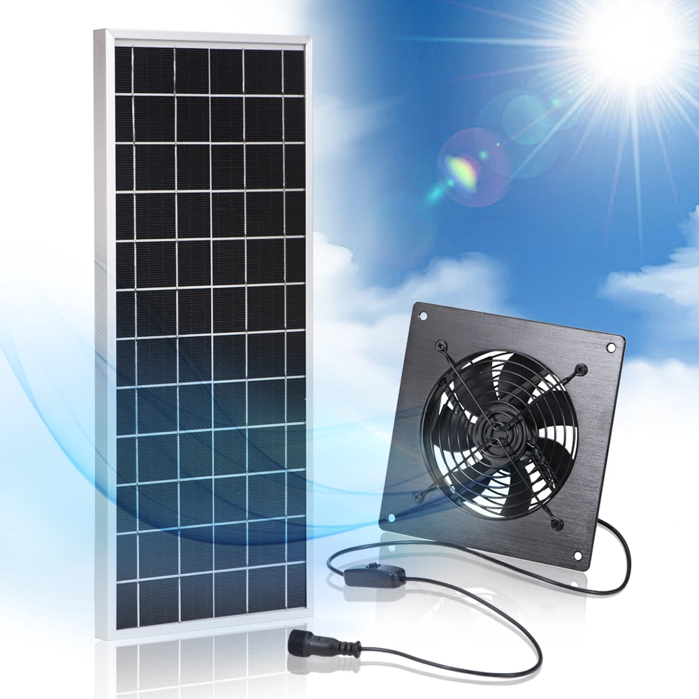 10W Solar Panel Fan Outdoor Exhaust Fan 12V DC Solar Wall Fan Solar Powered Ventilator Waterproof Solar Vent Fan for Shed