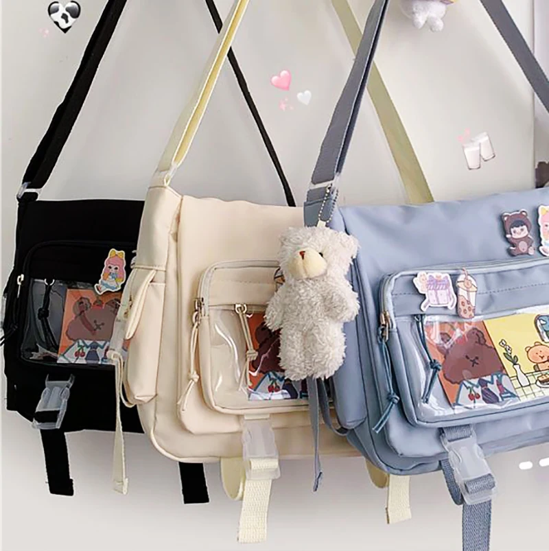 Japanese Canvas Crossbody Bag High School Girls  Classroom  Versatile Crossbody Canvas Bag Large Capacity Student Schoolbag