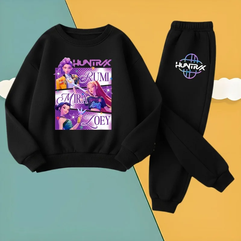 K-POP الكرتون المطبوعة الفتيات مجموعة ملابس عصرية ربيع الخريف الأطفال س الرقبة هوديس طويل بانت 2 قطعة مجموعة الاطفال بلوزة كاجوال مجموعة #2