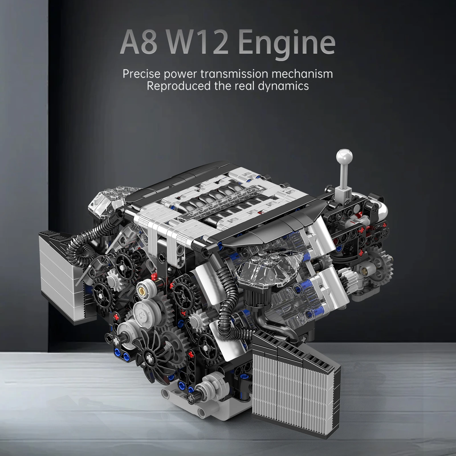 Mold King 10230 Building Blocks A8 W12 เครื่องยนต์รุ่นการวิเคราะห์รถอะไหล่ L มอเตอร์แบตเตอรี่ AA กล่องอิฐของเล่นเด็กผู้ใหญ่ของขวัญ