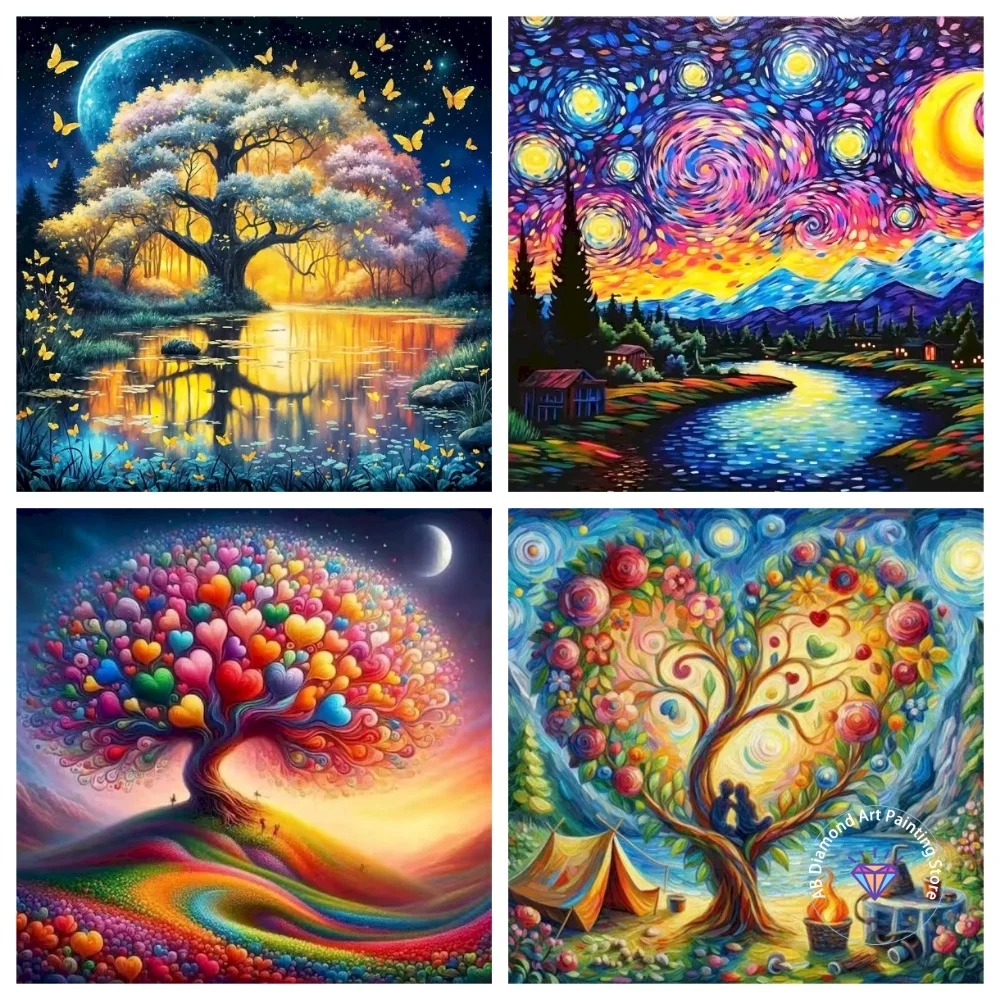 

Natural Scenery Tree AB Diamond Painting Kit Square Round Diamond 5D DIY Mosaic Handmade Art Adult Exquisite Gift Home Decor
